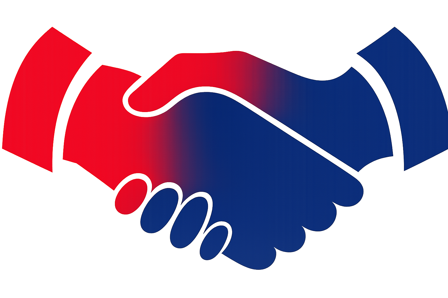 Red and blue gradient handshake illustration.