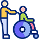 Icon of a person pushing another person in a wheelchair.