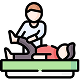 Icon of a physical therapist stretching a patient's leg.